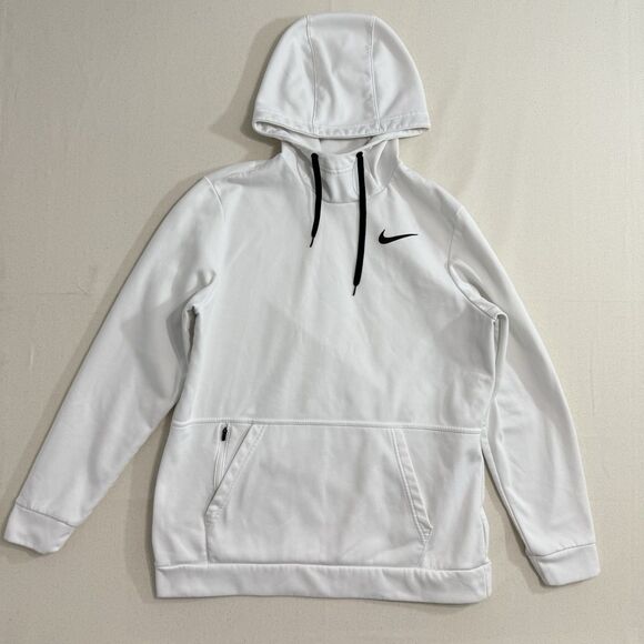 New Nike Therma Men Large Training Pullover Hoodie Sweatshirt CU6214-100 White - Picture 1 of 9